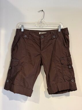Women's Brown Cargo Shorts - Rolled Hem Utility Style